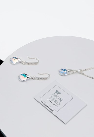 CONJUNTO JOYAS MONTERO PLATA ITALIANA 925 MILAN Y CRISTALES GENUINOS AURORA BOREAL - 3