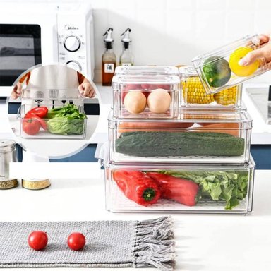 SET 7 CONTENEDORES ORGANIZADORES REFRIGERADOR TAPA - 4