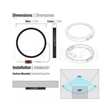 FOCO PANEL LED PLAFÓN SOBREPUESTO REDONDO LUZ FRÍA 220V 6000°K NEGRO 30 CM - 3