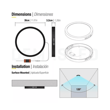 FOCO PANEL LED PLAFÓN SOBREPUESTO REDONDO LUZ FRÍA 220V 6000-6500°K NÍQUEL BLANCO 30 CM - 3