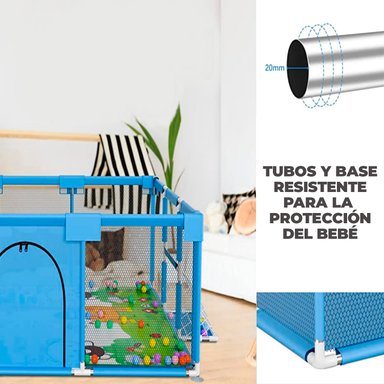 CORRAL SEGURIDAD MUNDO ONLINE ELITE-2101 CELESTE BEBES ARO BASKET 180CM + PELOTITAS - 5