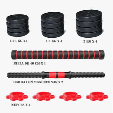 SET MANCUERNAS AJUSTABLES 20KG + UNION + BARRA - 5