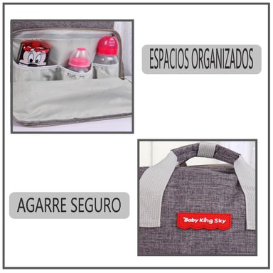 MOCHILA MUNDO ONLINE ELITE-2021 PAÑALERA BEBÉ BOLSO MATERNAL ELEGANTE GRIS - 6