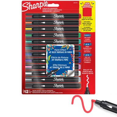 SET 12 MARCADORES ACRILICOS SHARPIE PUNTA BALA COLORES - 1