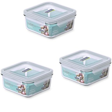 PACK DE 3 CONTENEDORES VIDRIO HERME TICO CUADRADO 1200 ML GLASSLOCK - 1