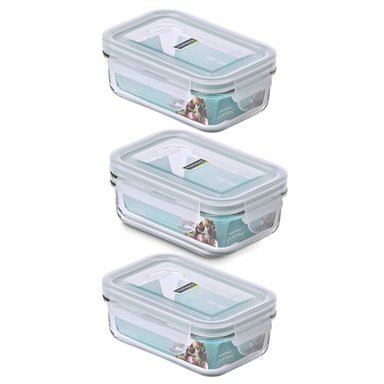 PACK DE 3 CONTENEDORES DE VIDRIO HERMETICO RECTANGULAR DE 1000 ML - 1