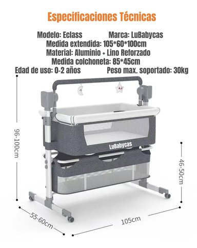 CUNA COLECHO LUBABYCAS ECLASS ACERO INOXIDABLE GRIS MECEDORA ELÉCTRICA - 8