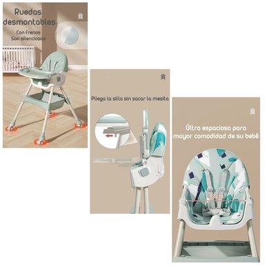 SILLA COMER LUBABYCAS MECEDORA 2 EN 1 CON RUEDAS ROSADO - 4