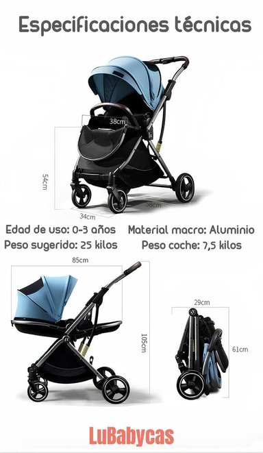 COCHE PASEO LUBABYCAS MODO APEGO Y PANORÁMICO GRIS - 8