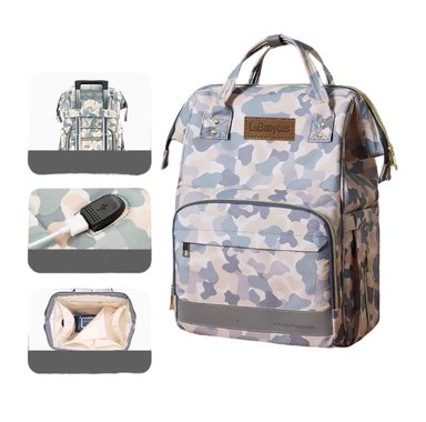 MOCHILA LUBABYCAS PRIAM MATERNAL IMPERMEABLE CON USB GRIS - 1