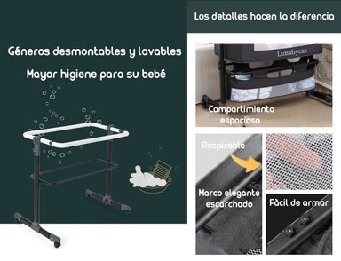 CUNA COLECHO CON MUDADOR Y ACCESORIOS LUBABYCAS GRIS - 6