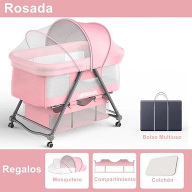 CUNA LUBABYCAS PRO ACERO INOXIDABLE ROSADA BEBÉ CON ACCESORIOS - 2