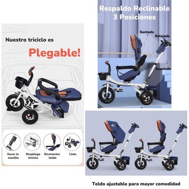 TRICICLO LUBABYCAS MULTIFUNCIONAL PLEGABLE RECLINABLE ROSADO - 3