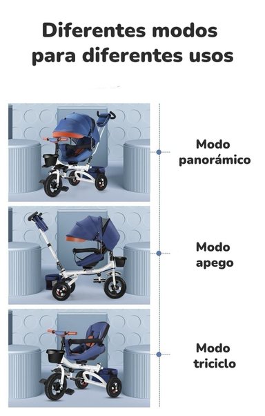 TRICICLO LUBABYCAS MULTIFUNCIONAL PLEGABLE RECLINABLE ROSADO - 4