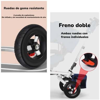 TRICICLO LUBABYCAS MULTIFUNCIONAL PLEGABLE RECLINABLE ROSADO - 7