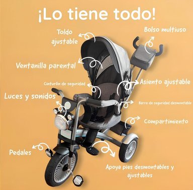 TRICICLO MULTIFUNCIONAL 360° CON FOCO LUBABYCAS ROSADO - 5