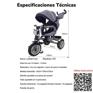 TRICICLO MULTIFUNCIONAL 360° CON FOCO LUBABYCAS ROSADO - 8