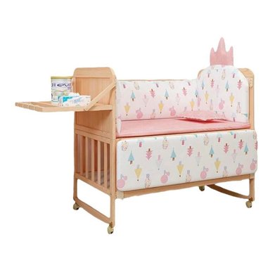 CUNA MADERA COLECHO CON MUDADOR MOSQUITERO ROSADA LUBABYCAS - 1