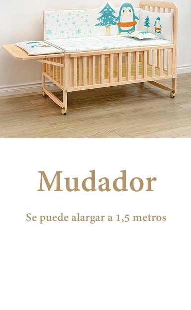 CUNA MADERA COLECHO CON MUDADOR MOSQUITERO ROSADA LUBABYCAS - 6