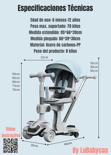 TRICICLO LUBABYCAS SCOOTER 2 EN 1 AZUL - 8