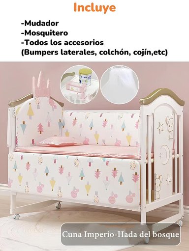 CUNA COLECHO LUBABYCAS IMPERIO MADERA ROSADA CON MUDADOR MOSQUITERO - 2