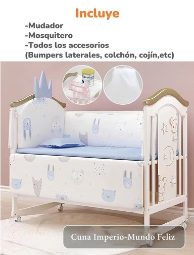 CUNA COLECHO LUBABYCAS IMPERIO MADERA AZUL CON MUDADOR MOSQUITERO - 2