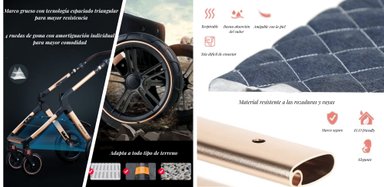 COCHE CUNA LUBABYCAS BABYPLUS CON SILLA NIDO Y ACCESORIOS NEGRO - 7