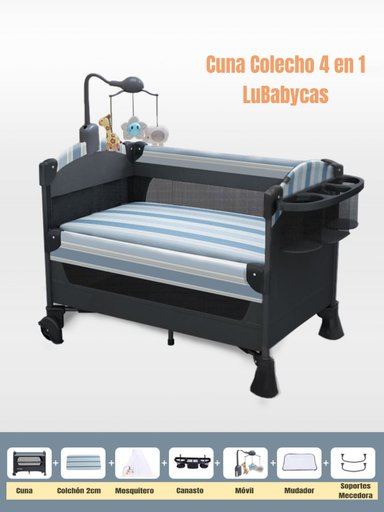CUNA COLECHO LUBABYCAS VRICALE ACERO AZUL CORRAL MECEDORA 4 EN 1 - 2