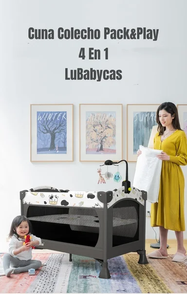 CUNA COLECHO LUBABYCAS VRICALE ACERO AZUL CORRAL MECEDORA 4 EN 1 - 3