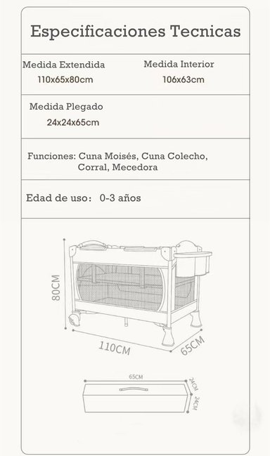 CUNA COLECHO LUBABYCAS VRICALE ACERO AZUL CORRAL MECEDORA 4 EN 1 - 8
