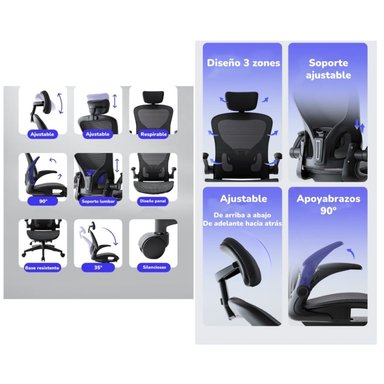 SILLA ESCRITORIO LUBABYCAS W901 ACERO INOXIDABLE GRIS CON APOYA CABEZA - 3