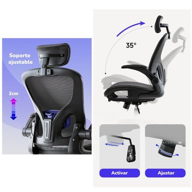 SILLA ESCRITORIO LUBABYCAS W901 ACERO INOXIDABLE GRIS CON APOYA CABEZA - 6