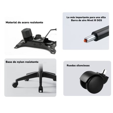 SILLA ESCRITORIO LUBABYCAS W901 ACERO INOXIDABLE GRIS CON APOYA CABEZA - 7