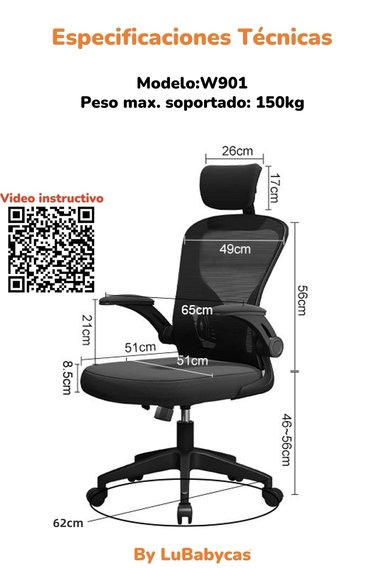 SILLA ESCRITORIO LUBABYCAS W901 ACERO INOXIDABLE GRIS CON APOYA CABEZA - 8
