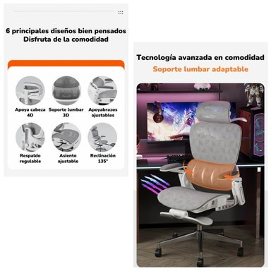SILLA DE ESCRITORIO ULTRA PREMIUM E05 GRIS LUBABYCAS - 3