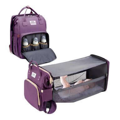 MOCHILA MATERNAL 3 EN 1 CON CUNITA LUBABYCAS MORADA - 1