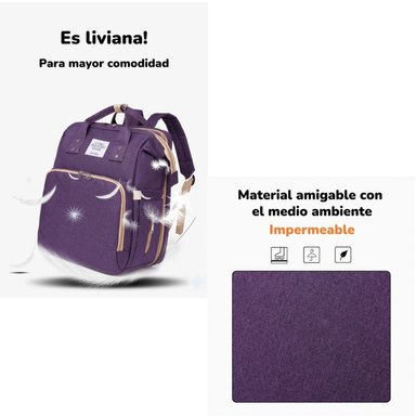 MOCHILA MATERNAL 3 EN 1 CON CUNITA LUBABYCAS MORADA - 3