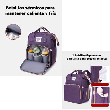 MOCHILA MATERNAL 3 EN 1 CON CUNITA LUBABYCAS MORADA - 6