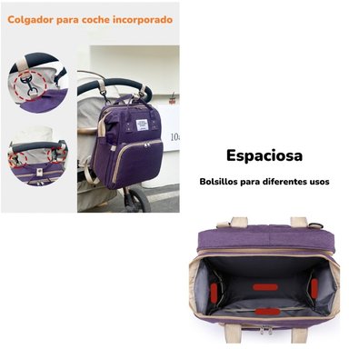 MOCHILA MATERNAL 3 EN 1 CON CUNITA LUBABYCAS MORADA - 7