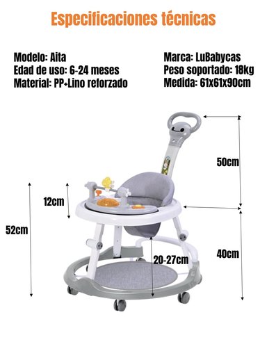 ANDADOR CAMINADOR 4 EN 1 AITA CON MANILLA LUBABYCAS ROSADO - 8