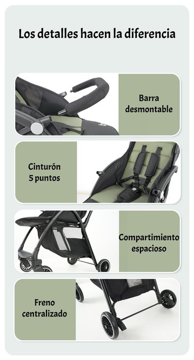 COCHE DE PASEO ULTRA COMPACTO LIVIANO VIENA VERDE LUBABYCAS - 7