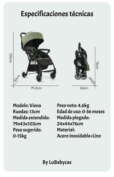 COCHE DE PASEO ULTRA COMPACTO LIVIANO VIENA VERDE LUBABYCAS - 8
