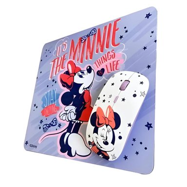 KIT MOUSE INALAMBRICO USB 3B Y MOUSEPAD MINNIE MOUSE - 1