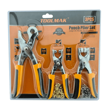 SET ALICATES SACABOCADO 3 PIEZA PRENSAS OJETILLOS TOOLMAK TMK19653 - 1