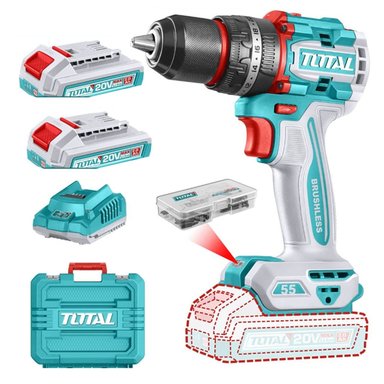 TALADRO ATORNILLADOR PERCUTOR 20V 2BAT+CARG TOTAL TIDLI20558 - 1