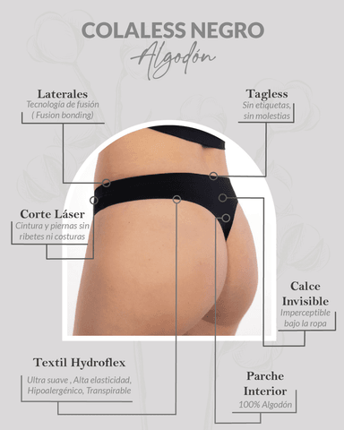 PACK 3 CALZÓN ALGODÓN MUJER UNICA LINGERIE NEGRO COLALESS HYDROFLEX SIN DEMARCACIÓN - 3