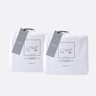 SET SÁBANAS LE NUIT PERCALE KING 300 HILOS ALGODÓN PIMA PERUANO BLANCO LISO X2 - 1