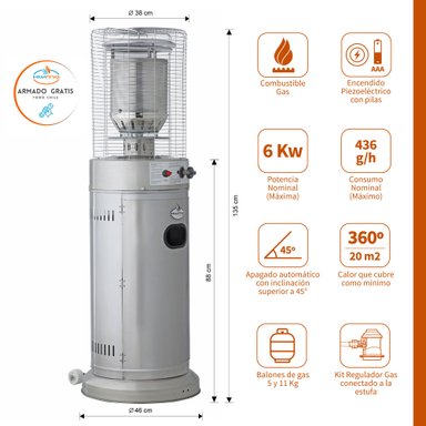 ESTUFA A GAS KLYMA EXTERIOR TERRAZA CILDRO LW INOX 1.35 METROS - 4