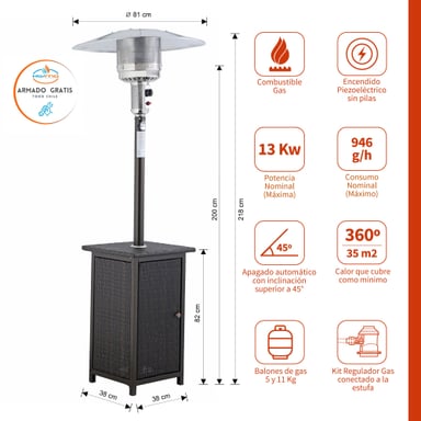 ESTUFA A GAS EXTERIOR TERRAZA SETAX RATTAN - 3