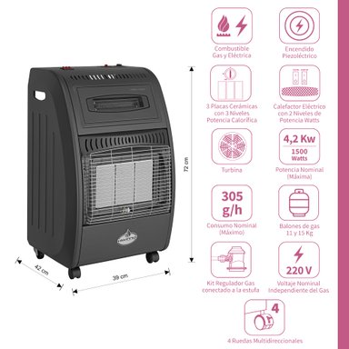 ESTUFA A GAS HIBRIDA 15 KG 4,2KW 1500W VARME HYBRID BLACK KLYMA - 3